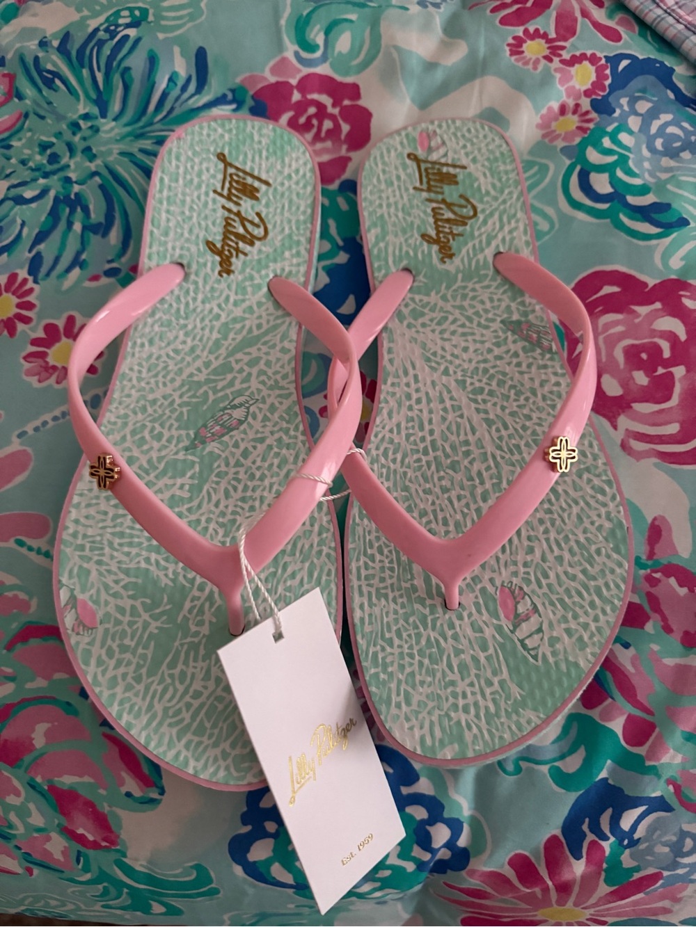 NWT Lilly Pulitzer Pool Flip Flop Sandals Mint Condition Fantastical 9/10